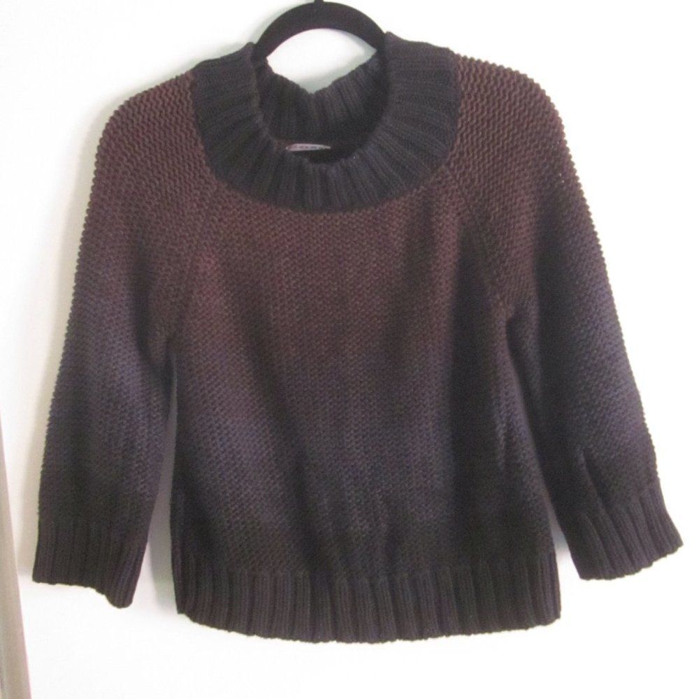Parameter Womens Size M  Ombre Black & Brown Chunky Knit Crop Pullover Sweater